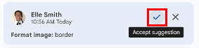 How to accept suggestions by clicking on the check mark.,