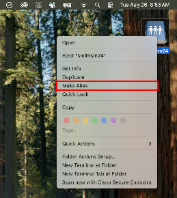 Click make alias in the drop-down menu. 