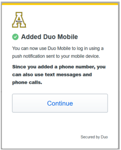 Confirmation that Duo was successfully added.