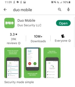 The Duo mobile app in the Play Store.